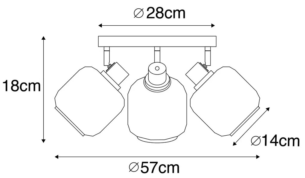 Candeeiro de teto moderno preto com dourado e vidro fumê incl. 3 Wifi P45 - Zuzanna