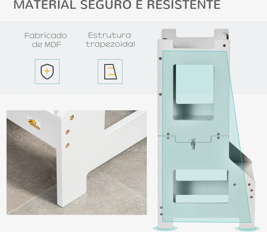 Torre de Aprendizagem para Crianças de Madeira Convertível em Secretária com Ardósia e Barra de Segurança 42x44x86 cm Cinza