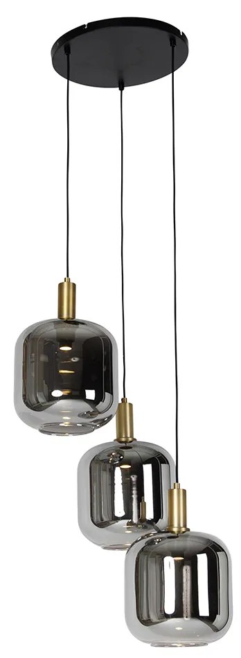 LED Candeeiro de suspensão preto com dourado e vidro fumê incl. 3 PUCC - Zuzanna Design