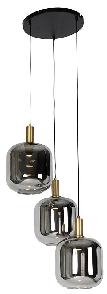 LED Candeeiro suspenso preto com ouro e vidro fumê incluindo 3 PUCC - Zuzanna Design