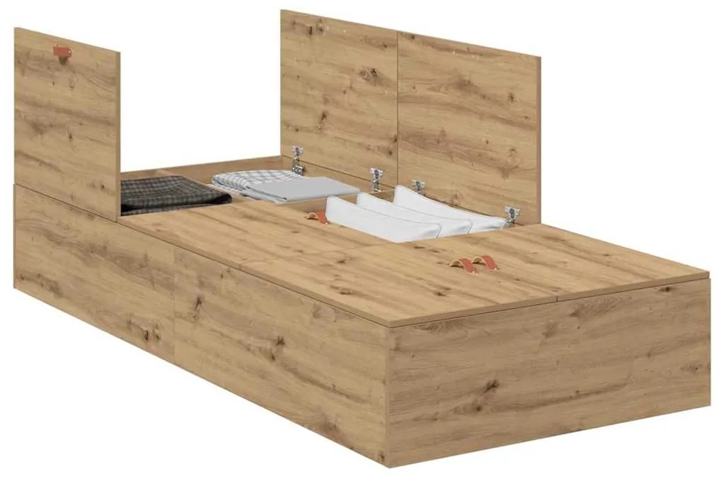 Cama com Armazenamento em Carvalho Artesanal 90x190 cm