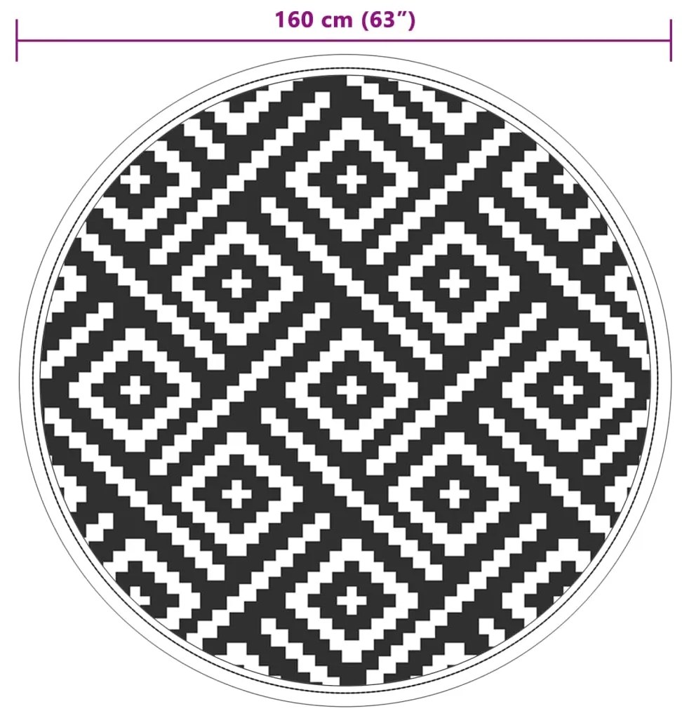 Tapete de exterior Ø160 cm ARAKIL PP branco e preto