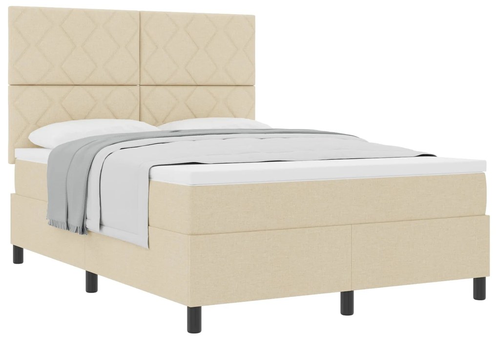 Cama Box Spring com Colchão Creme 140x200 cm Tecido