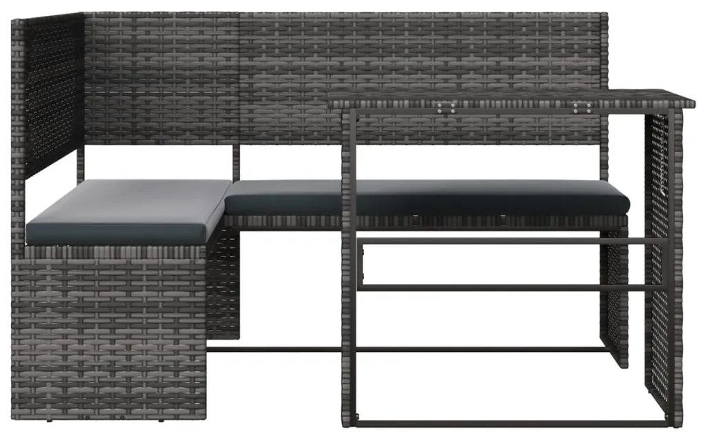 Sofá de jardim forma de L c/ mesa e almofadões vime PE cinzento