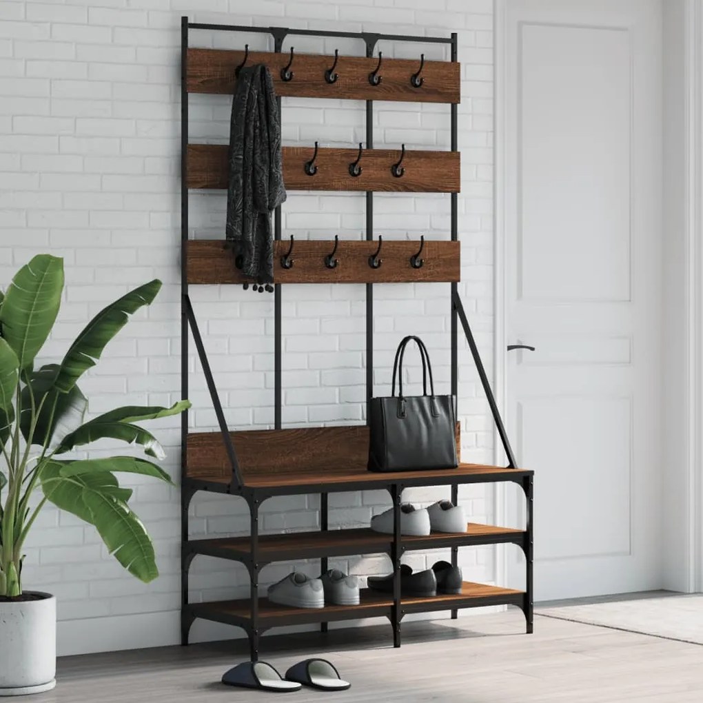 vidaXL Bengaleiro c/ arrumação calçado 100x40x184 cm carvalho castanho