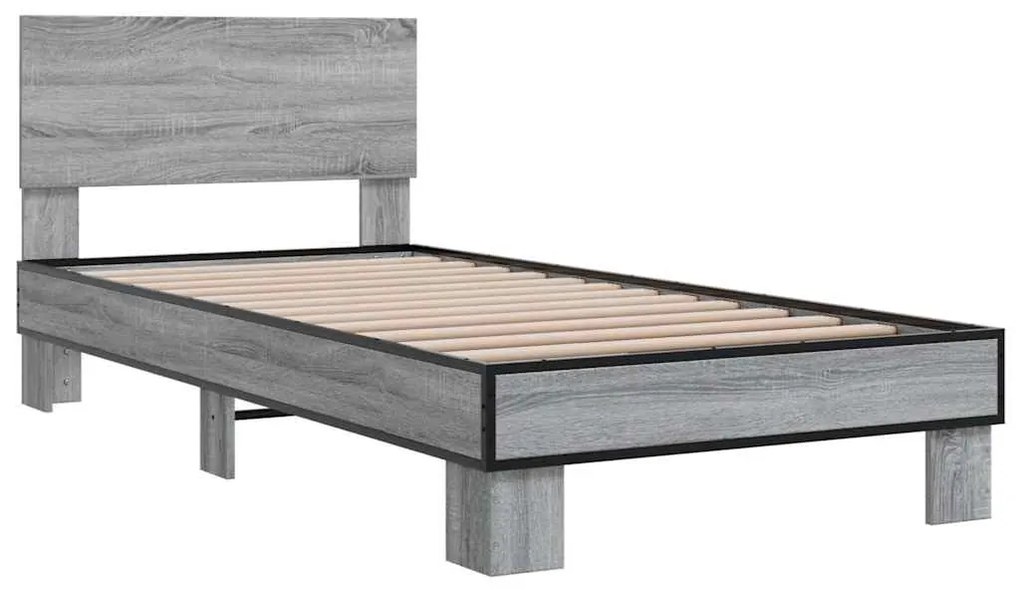 Estrutura de cama derivados de madeira e metal cinzento sonoma