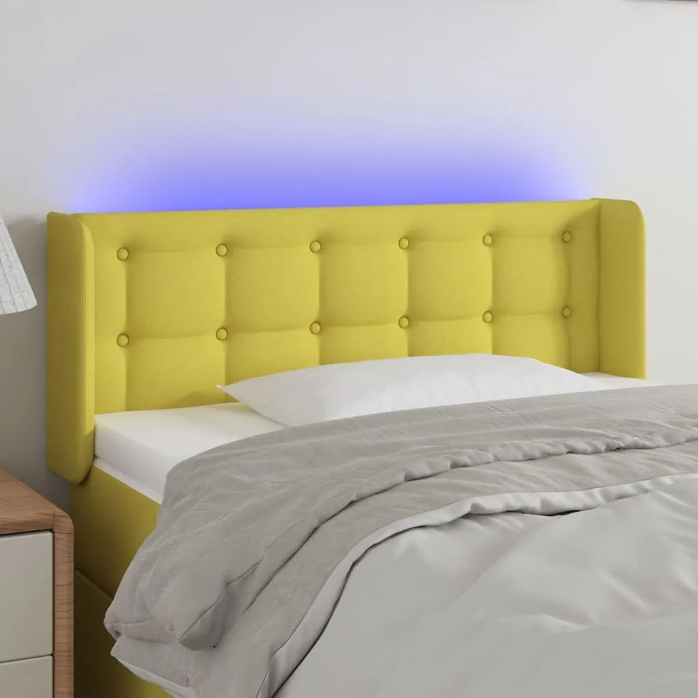 vidaXL Cabeceira de cama c/ luzes LED tecido 93x16x78/88 cm verde