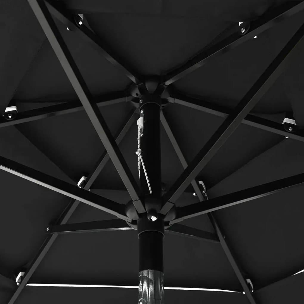 Guarda-sol de 3 camadas com poste de alumínio 2 m preto