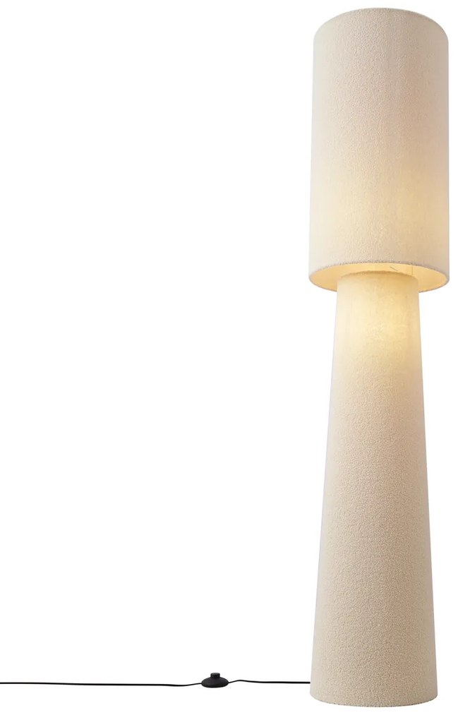 Candeeiro de pé Japandi bege tecido teddy 2-luzes - Trompet Japandi