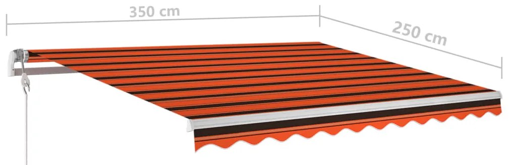 Toldo retrátil manual com LED 3,5x2,5 m laranja e castanho