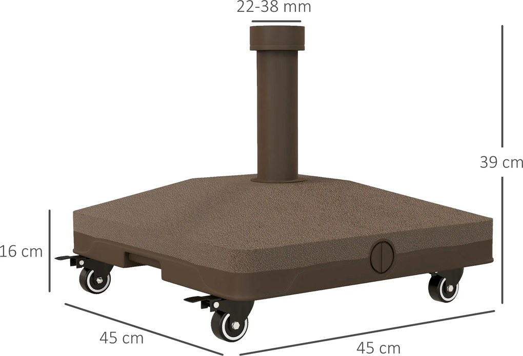 Base para Chapéu de Sol com Rodas de HDPE Compatível com Mastros Ø22-38 mm Recheável com Areia 18 kg ou Água 16 kg Castanho