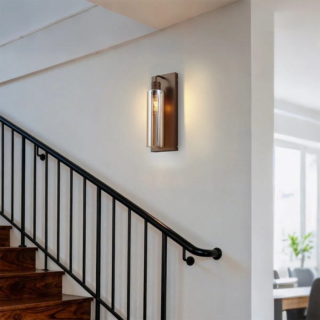 Candeeiro de Parede Hotel Chic Bronze Escuro com Vidro Âmbar - Stavelot