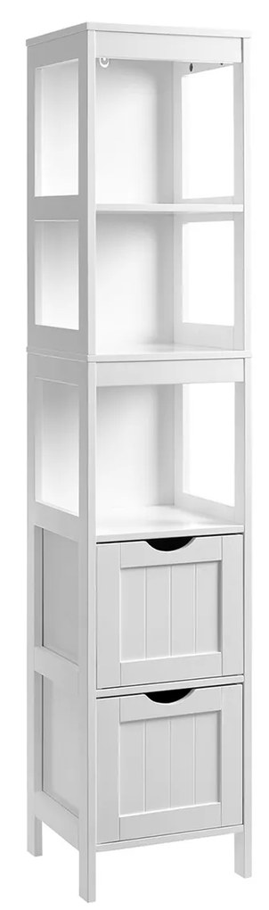Armário alto para casa de banho com 2 gavetas e 3 prateleiras | VASAGLE | 30 x 30 x 141,5 cm | branco | BBC66WT.
