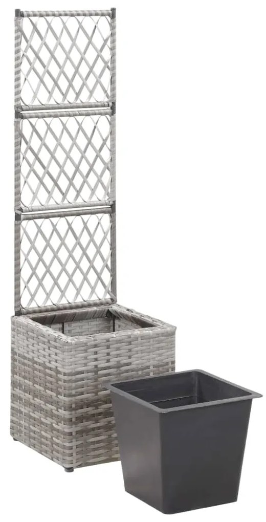 Floreira com treliça e 1 vaso 30x30x107 cm vime PE cinzento