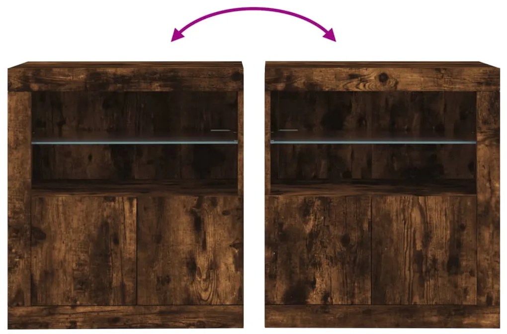 Aparador com luzes LED 60,5x37x67 cm carvalho fumado