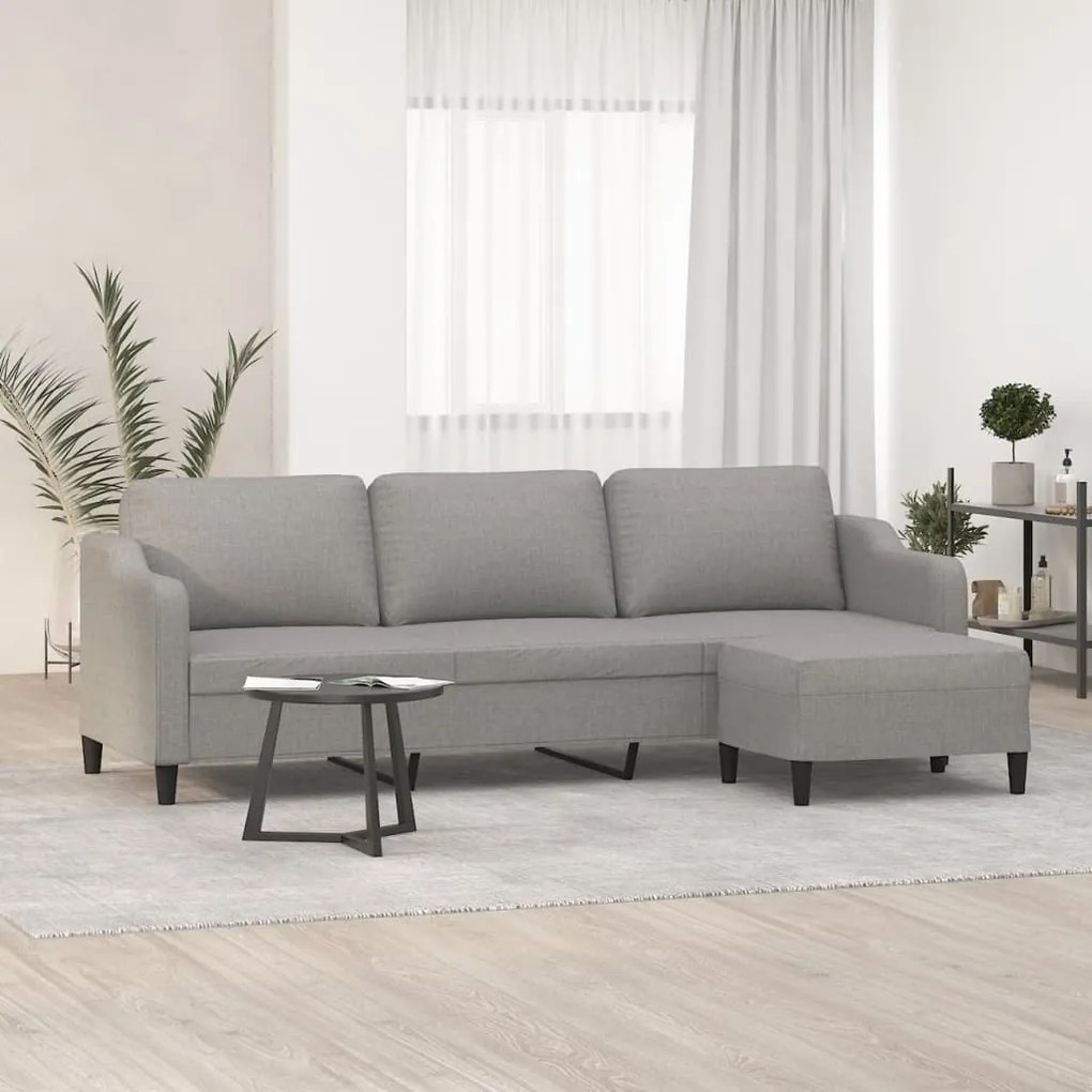 3153519 vidaXL Sofá de 3 lugares com apoio de pés 210 cm tecido cinzento-claro