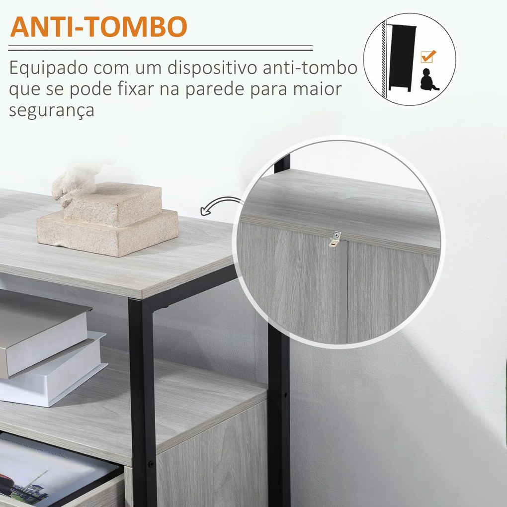 HOMCOM Armário de Sala de Estar com 2 Portas 2 Gavetas e Prateleira Ajustável Móvel Auxiliar de Armazenamento para Cozinha Sala de Jantar Dormitório Estilo Moderno 64x34x90cm Cinza