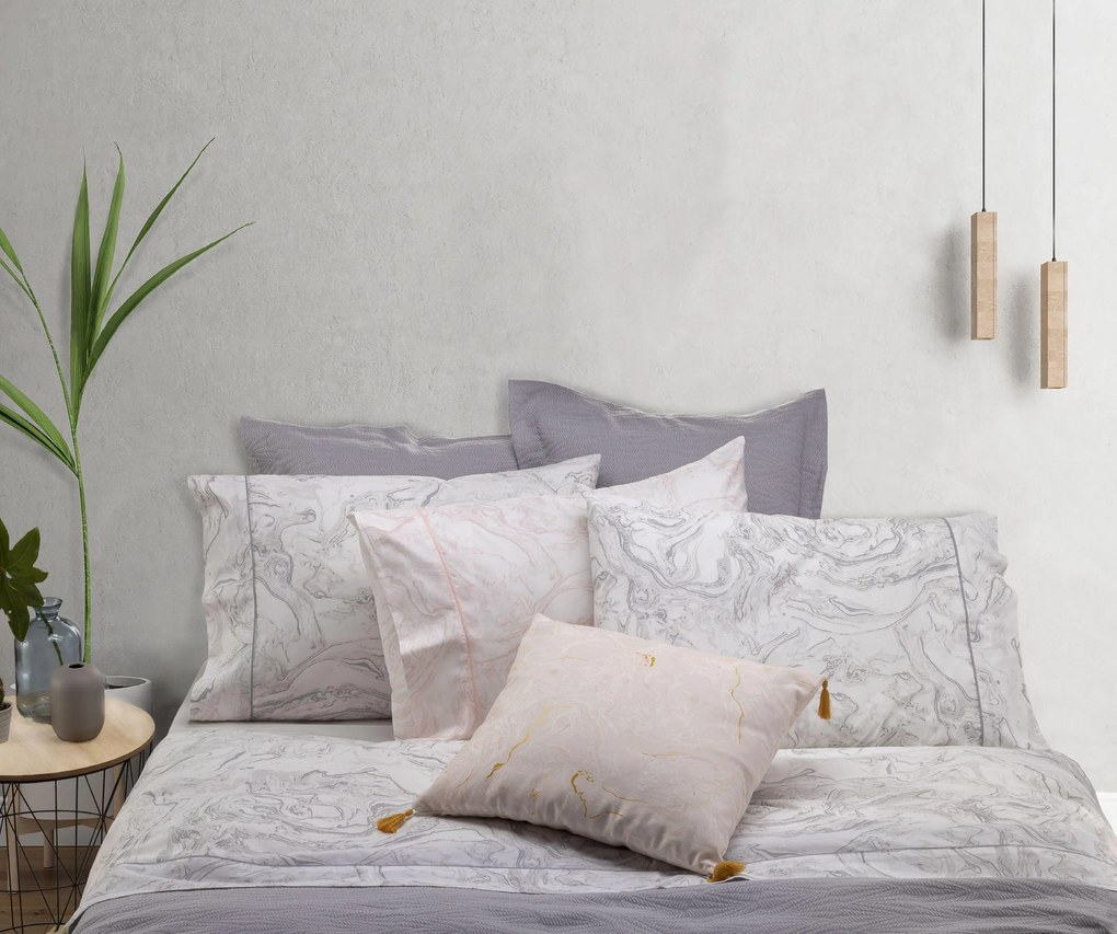 Cama 180 - Jogo de lençóis 100% algodão percal - Marble Gamanatura: salmão