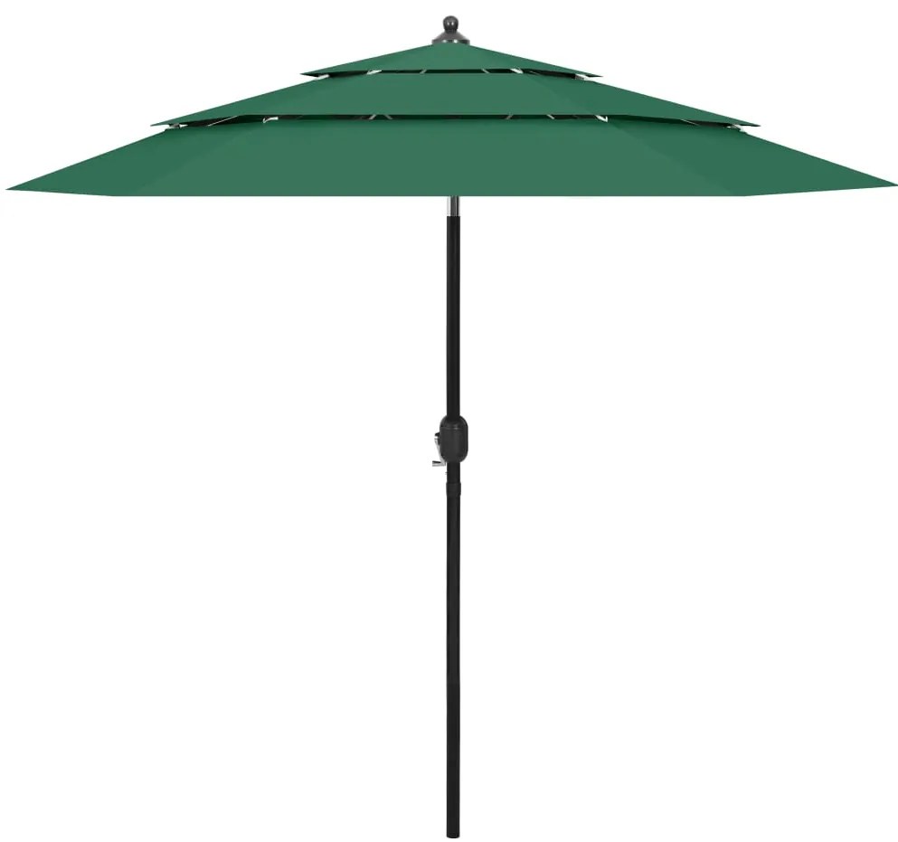 vidaXL Guarda-sol de jardim 3 camadas c/ poste de alumínio 2,5 m verde