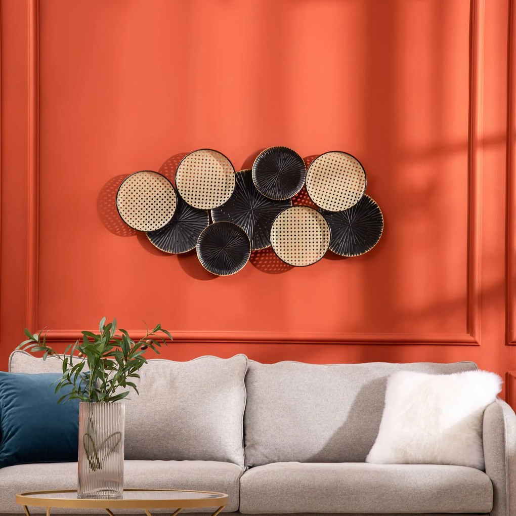 Decoração de Parede de Metal 3D Desenho de Círculos 100x48cm Arte de Parede Decoração de Parede Metálica para Sala de Estar Dormitório Cozinha Preto e