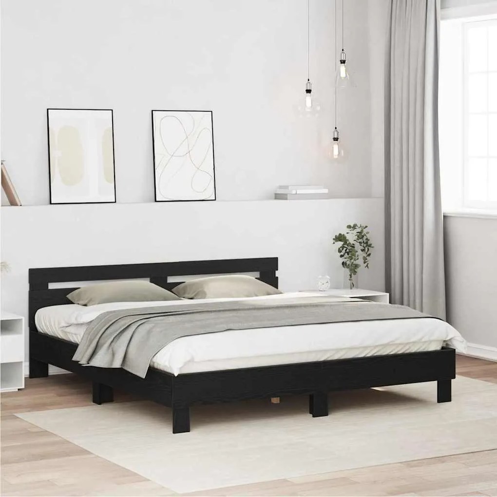 Estrutura da Cama com cabeceira Carvalho Preto 180 x 200 cm