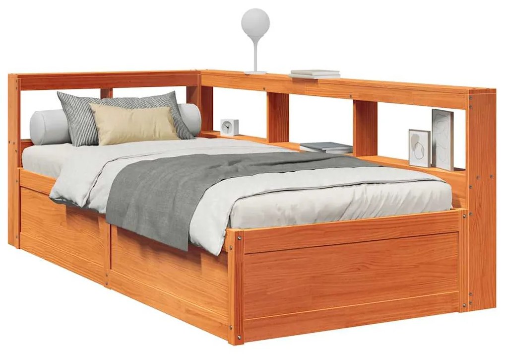 vidaXL Cama com estante sem colchão 90x190cm pinho maciço castanho-mel