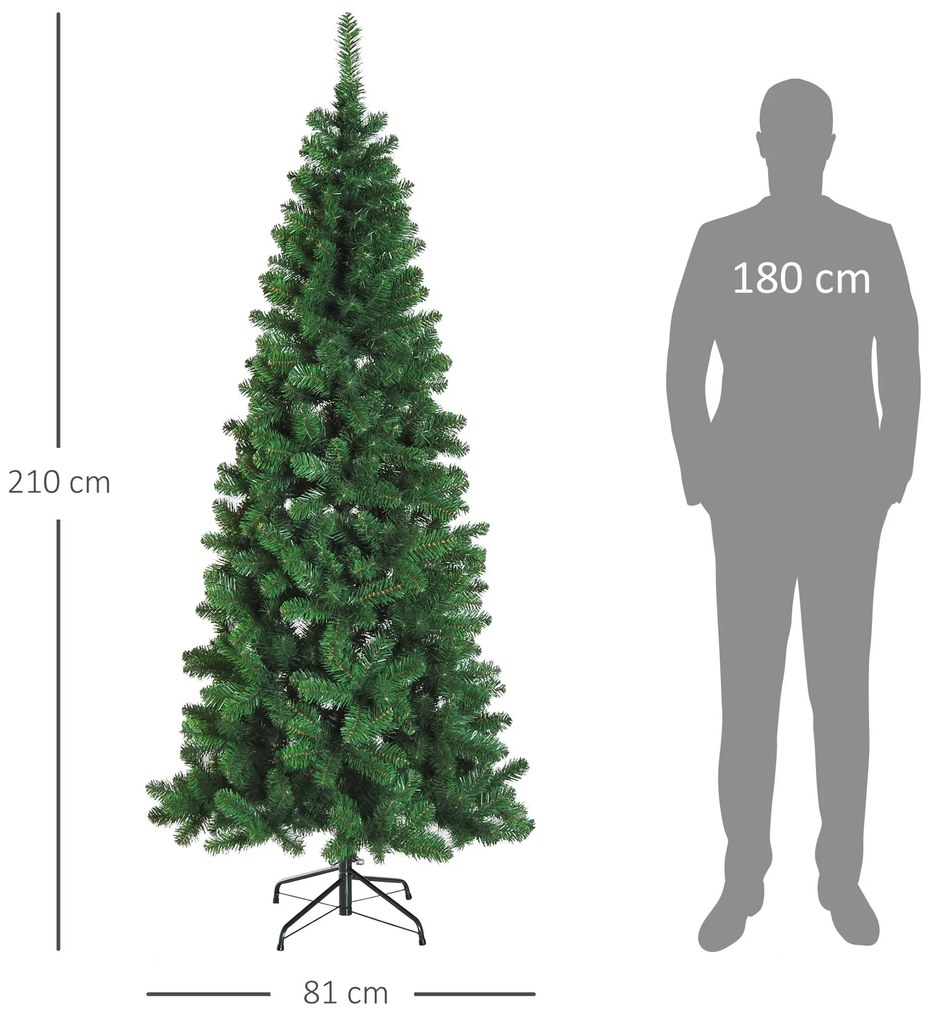 Árvore de Natal Artificial 210cm Ignífugo com 631 Ramos de PVC e Supor