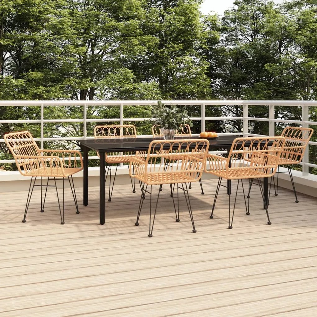 vidaXL 7 pcs conjunto de jantar para jardim vime PE