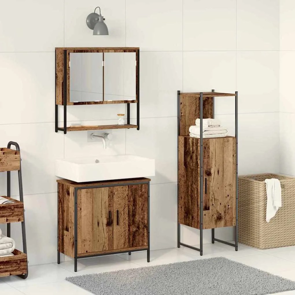 vidaXL Conjunto de Móveis para Banheiro com porta 3 pcs Castanho