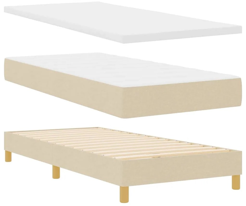 Cama Box com Colchão &amp; LED Creme 100x200 cm Tecido