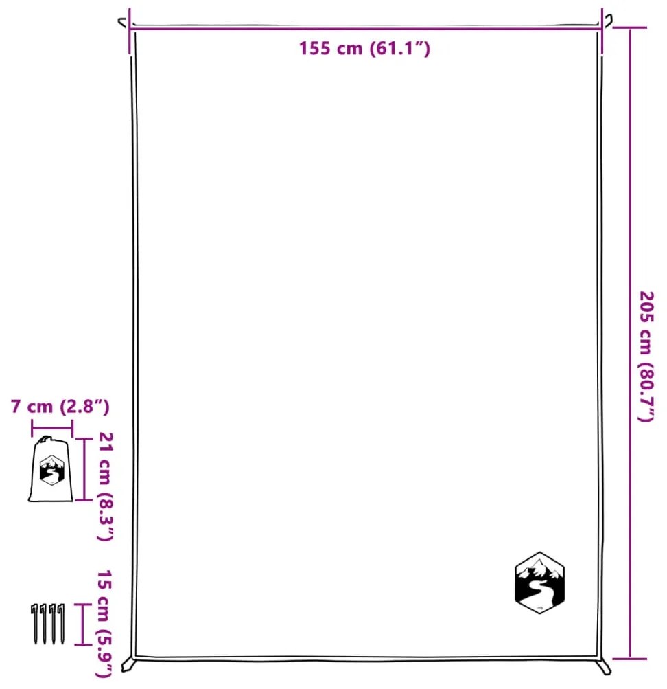 Toalha de piquenique com estacas 205x155 cm verde