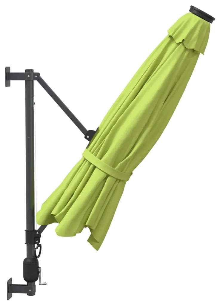 Guarda-sol de montar na parede com luzes LED 290 cm verde-maçã