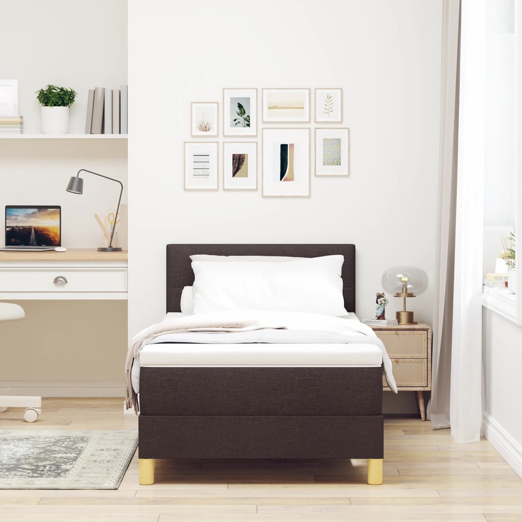 Cama Box Spring com Colchão Castanho 80x200 cm Tecido