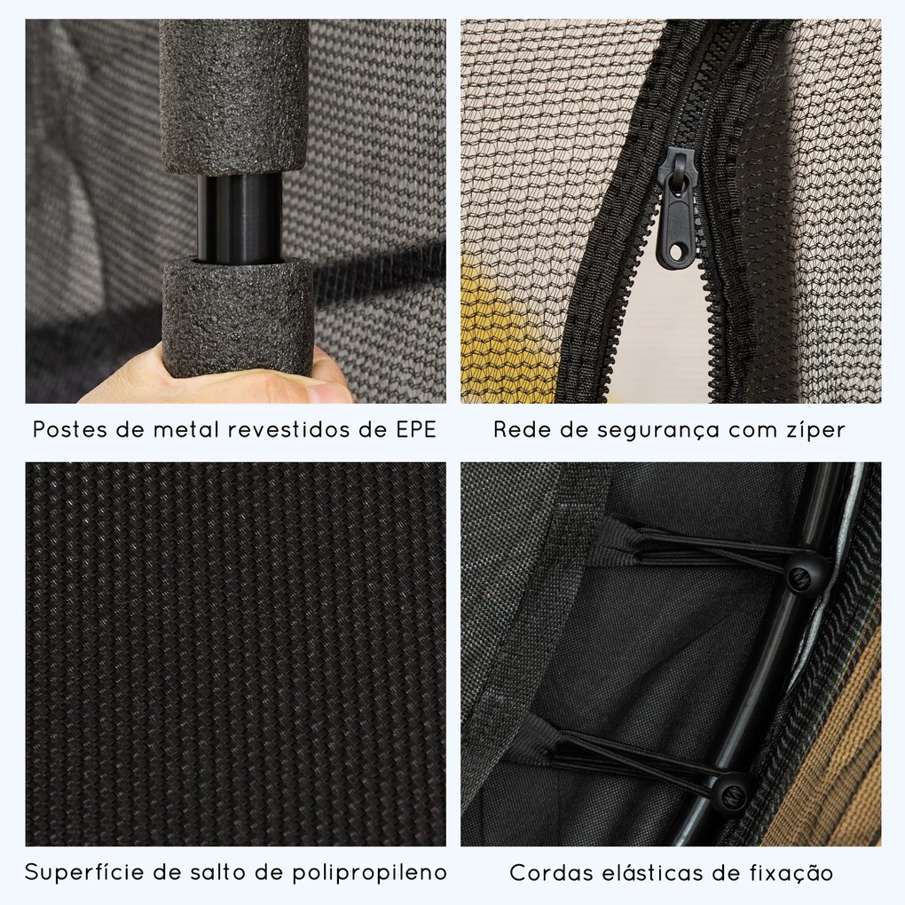 Trampolim para Crianças com Rede de Segurança e Estrutura de Aço para Interiores e Exteriores Carga 50 kg Ø163x190 cm Preto