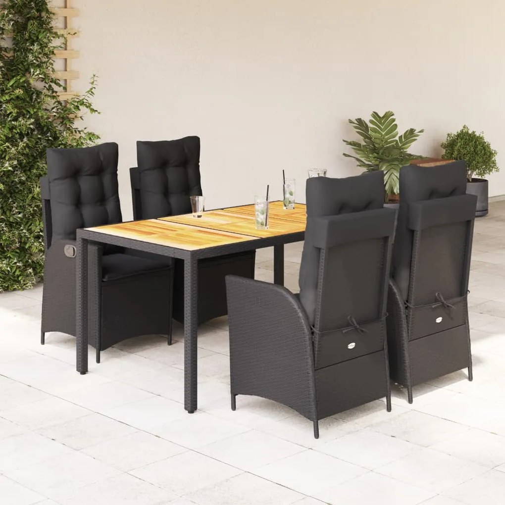 vidaXL 5 pcs conjunto de jantar p/ jardim c/ almofadões vime PE preto