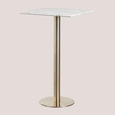 Mesa Alta De Bar Quadrada 60x60 Cm Em Terraço Malibu Branco & Ouro Champagne - Sklum