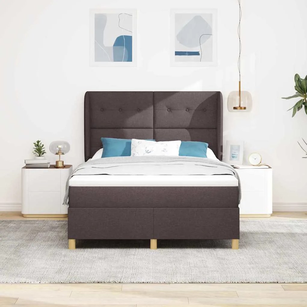 Cama Box Spring com Colchão vidaXL Castanho Escuro 140x190 cm Tecido