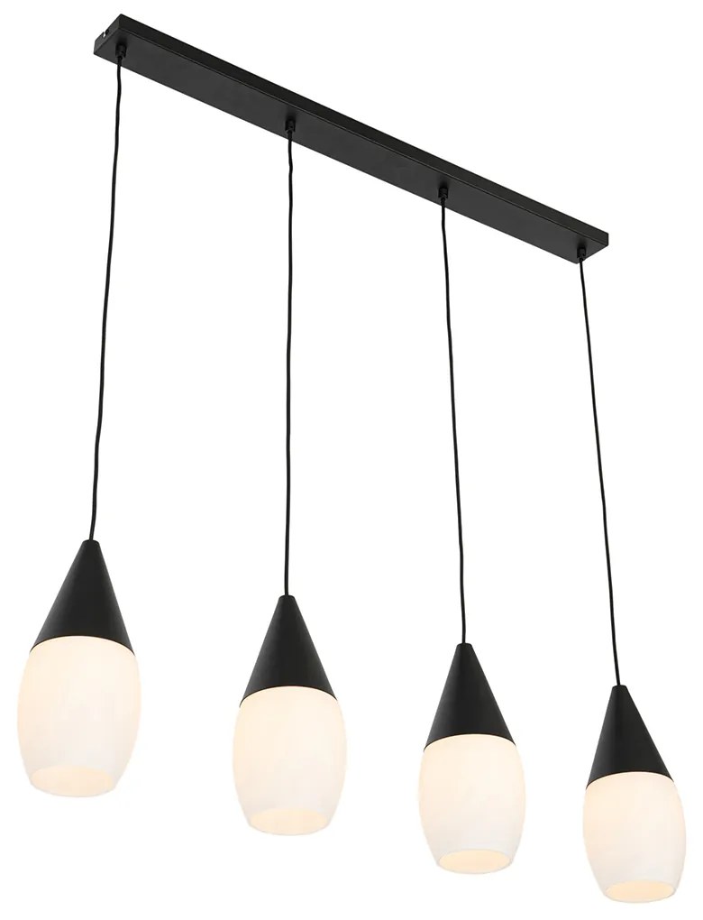 Candeeiro de suspensão moderno preto com vidro opalino 4 luzes - Drop Moderno