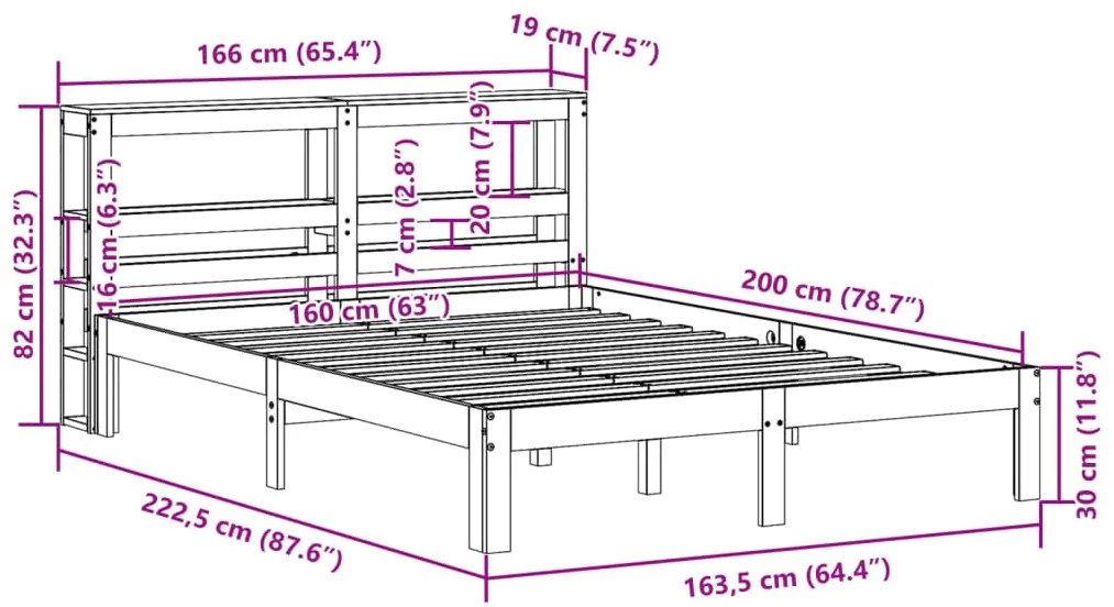 Estrutura de cama com cabeceira 160x200 cm pinho maciço
