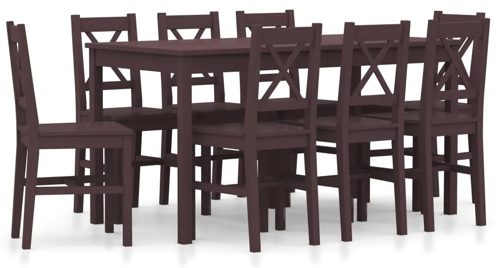 vidaXL 9 pcs conjunto de jantar em madeira de pinho castanho-escuro