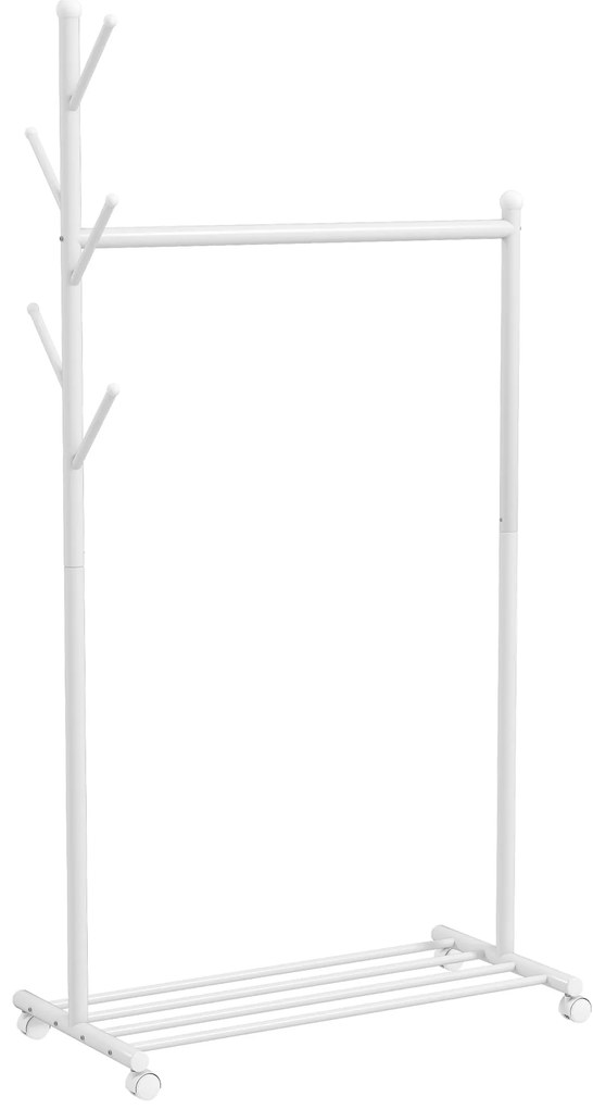 Guarda Roupa com Rodas 5 Ganchos Barra para Pendurar e Prateleira Inferior 86x43x171 cm Branco