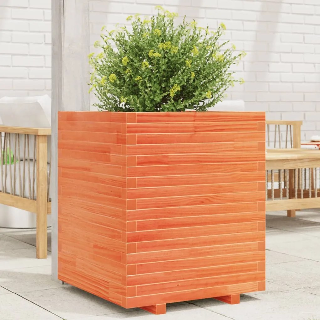 Vaso/floreira de jardim 60x60x72 cm pinho maciço castanho mel