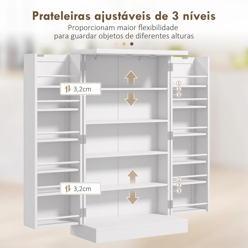 Armário de Cozinha Armário Despensa Cozinha com 2 Portas 16 Prateleiras Aparador Moderno 60x30x104 cm Branco