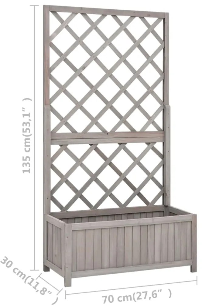 Vaso com treliça para jardim 70x30x135 cm abeto maciço cinzento