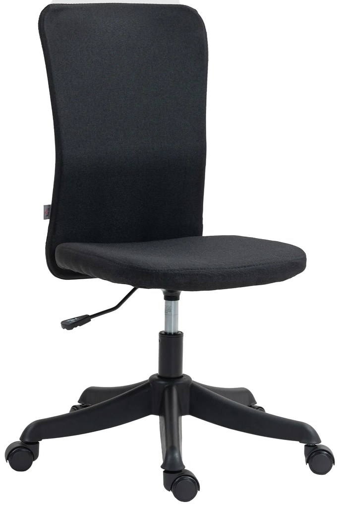 HOMCOM Cadeira de Escritório sem Apoio para os Braços Estofada em Linho Sintético com Altura Ajustável 53x43x85-93 cm Preto