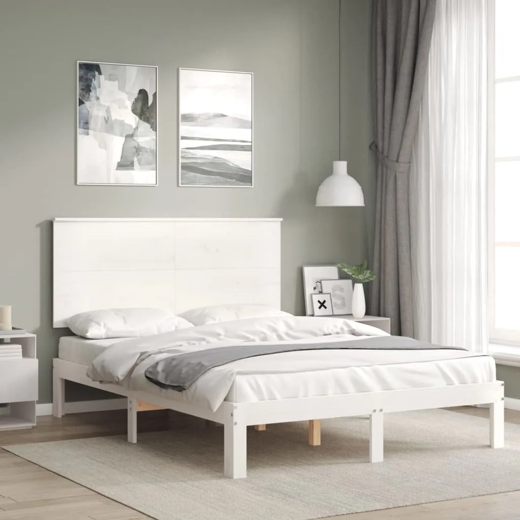 Cama sem colchão 140x200 cm madeira de pinho maciça branco