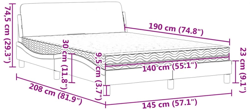 Cama com colchão 140x190 cm tecido cinzento-claro