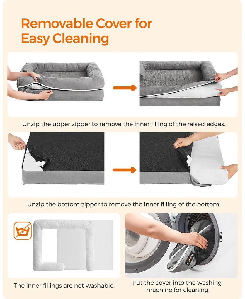 Cama ortopédica para cães 120 x 85 x 25 cm cinzento claro
