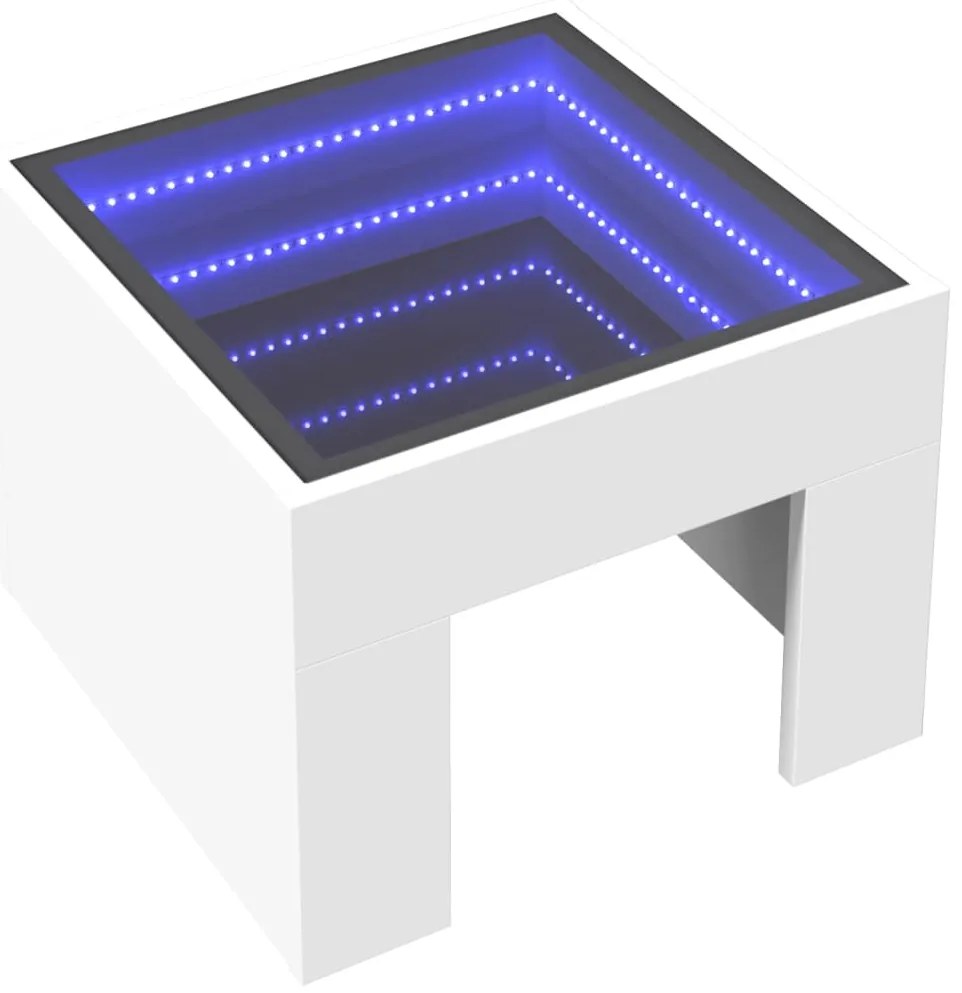 Mesa de cabeceira com luzes LED Infinity 40x40x30 cm branco