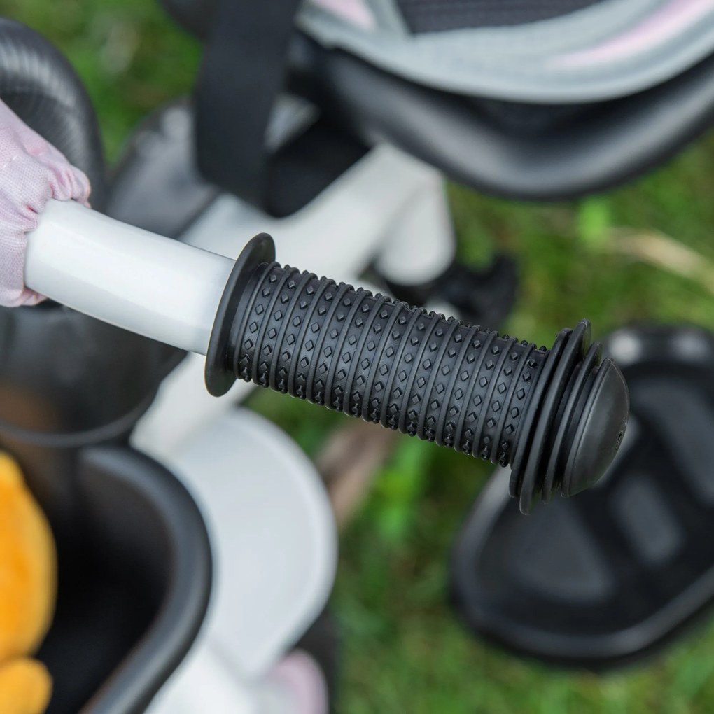 HOMCOM Triciclo para Bebé 2 em 1 Triciclo Evolutivo para Crianças de 1-5 Anos com Capô Dobrável Guiador Telescópico Grade de Proteção Removível e Apoio para os Pés 100x48x106cm Rosa